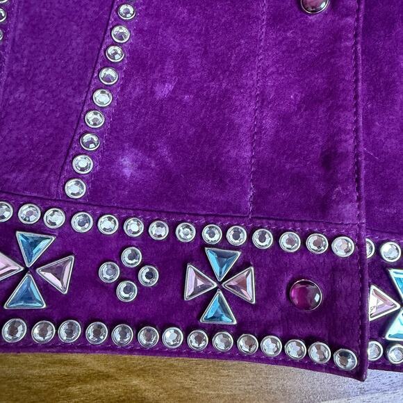 Cripple Creek Suede Vest Womens Medium Purple Cowgirl Western Rhinestones Bling - Picture 8 of 12